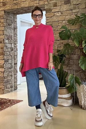 Made in Italy Conrad Turtle Ribby Knit Top Geranium N//5